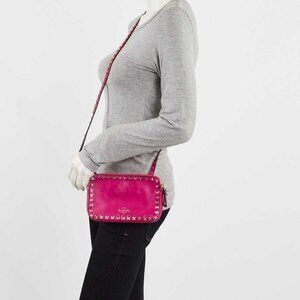 Valentino Fuchsia Leather Rockstud Double Zip Crossbody Bag